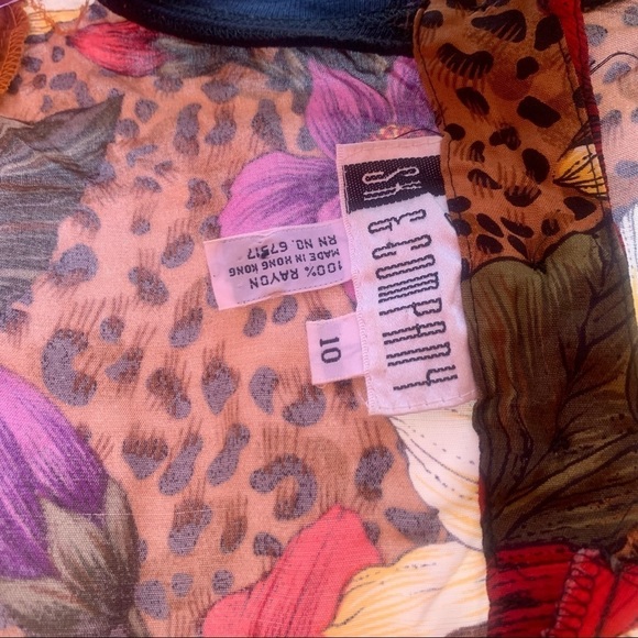 Vintage animal print tropical farm Rio floral long sleeve button back blouse 10 - Picture 6 of 7